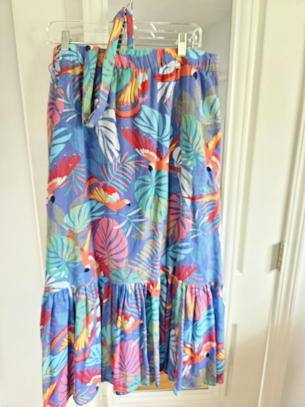 Talbots Blue Tropical Parrot Print Maxi Skirt